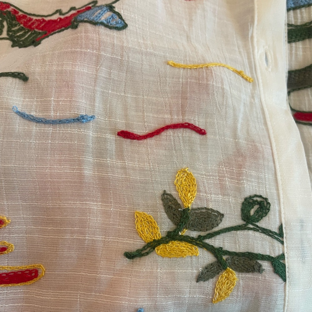 Coastal Embroidered Beach Cover Up Midi Shirt Dress Ocean Theme Lemons Resort S - Picture 8 of 14